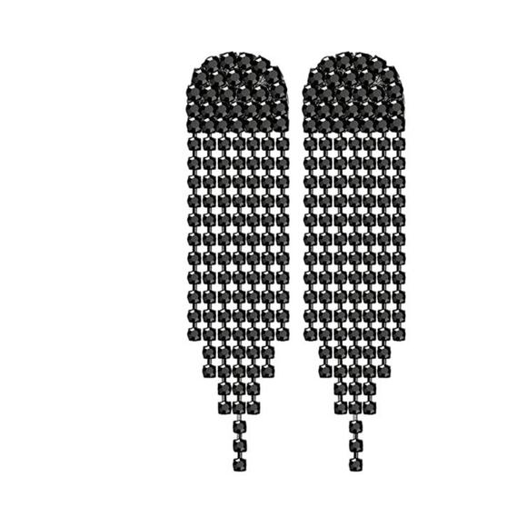 Black Rhinestone Drop Earrings - Picture 1 of 2